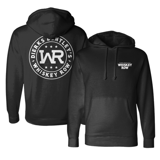 Whiskey Row Black Hoodie front and back